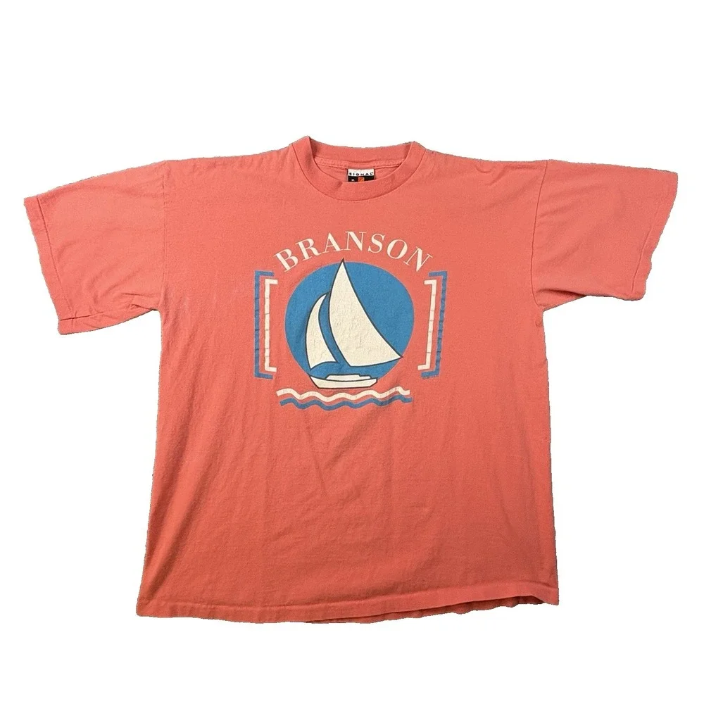 VTG Signal Sports Men's XL Pink Branson Missouri Sailboat Graphic T SEE DESCRIPT
